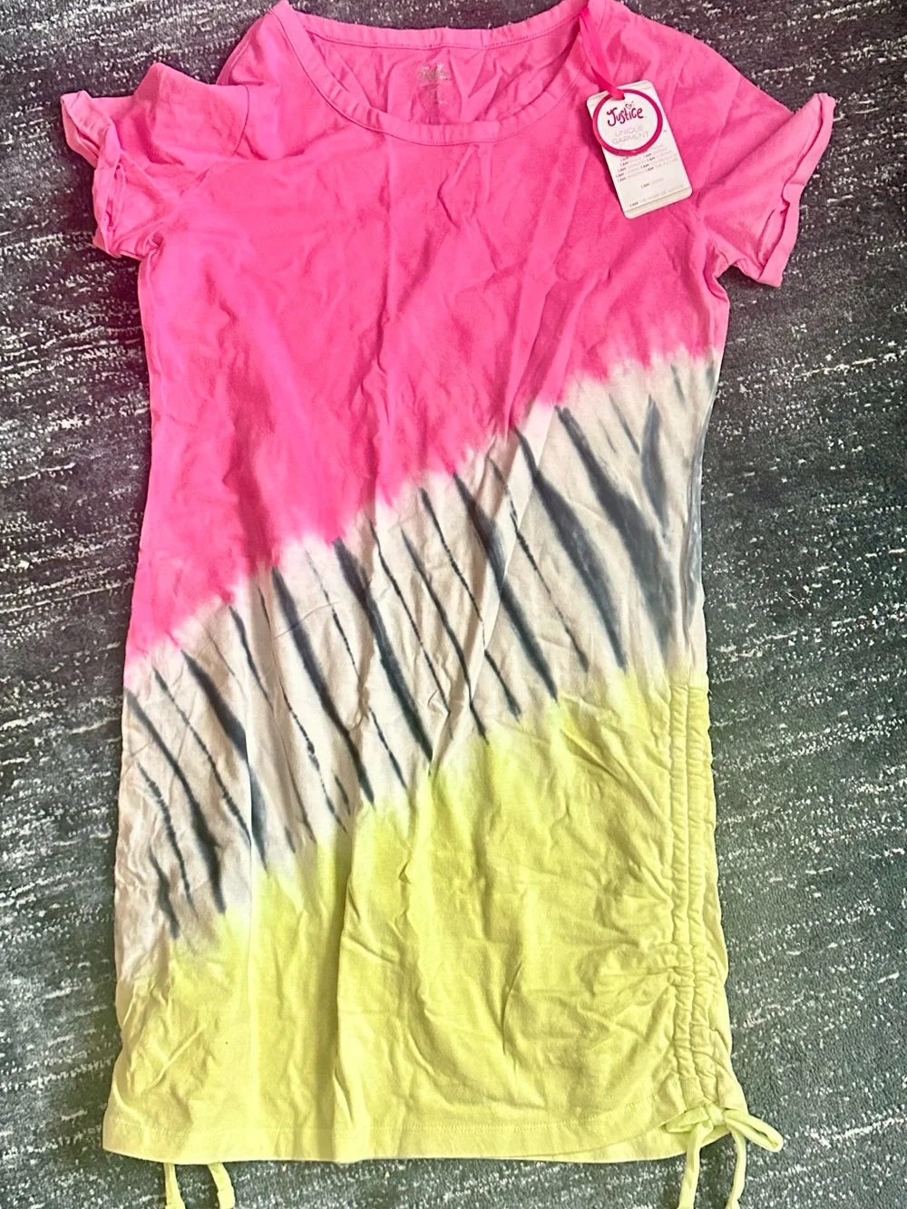 Girls Justice Tie-Dye Short Sleeve dress - Pink, Gray & Yellow